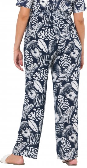 Ulla Popken Feather Print Elastic Waist Pants Blue - Džinsi & Bikses Lielos Izmēros – Plus Size - 
