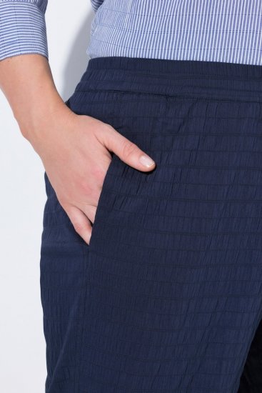 Ulla Popken Textured Elastic Waist Cropped Pants Navy - Bikses - Lielo izmēru bikses sievietēm