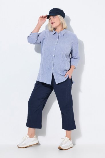 Ulla Popken Textured Elastic Waist Cropped Pants Navy - Bikses - Lielo izmēru bikses sievietēm