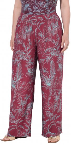 Ulla Popken Wide Leg Elastic Waist Jungle Print Palazzo Pants Brown - Džinsi & Bikses Lielos Izmēros – Plus Size - 