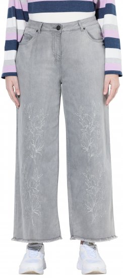 Ulla Popken Embroidered Wide Leg Fringed Hem Jeans Grey - Džinsi & Bikses Lielos Izmēros – Plus Size - 