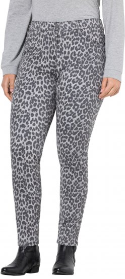 Ulla Popken Slim Leg Leopard Print Stretch Fit Jeans Bright Grey - Džinsi & Bikses Lielos Izmēros – Plus Size - 