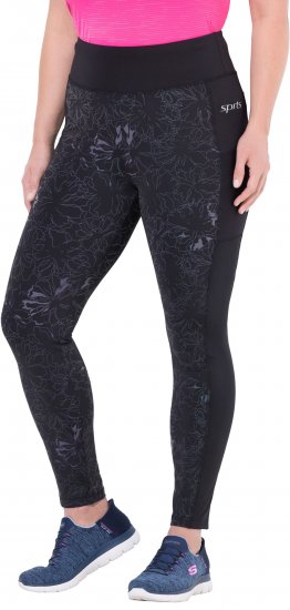 Ulla Popken Quick Drying Flower Print Leggings Black - Džinsi & Bikses Lielos Izmēros – Plus Size - 