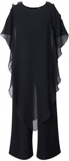 Ulla Popken Layered Chiffon Wrap Jumpsuit Grey - Džinsi & Bikses Lielos Izmēros – Plus Size - 