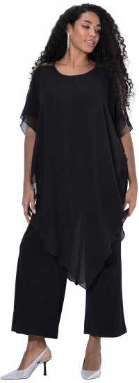 Ulla Popken Layered Chiffon Wrap Jumpsuit Grey - Džinsi & Bikses Lielos Izmēros – Plus Size - 