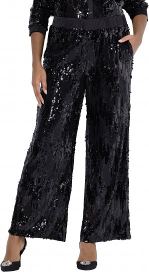 Ulla Popken Sequined Elastic Waist Pants Black - Džinsi & Bikses Lielos Izmēros – Plus Size - 