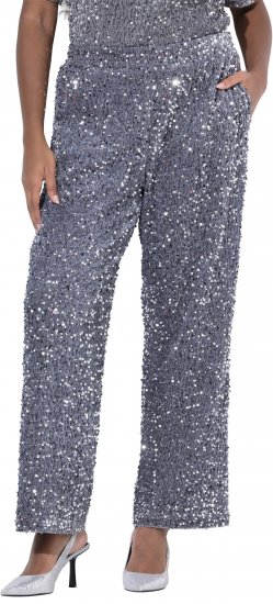 Ulla Popken Sequined Velvet Comfort Waist Pants Grey - Džinsi & Bikses Lielos Izmēros – Plus Size - 