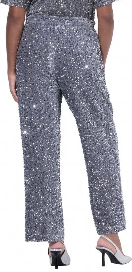 Ulla Popken Sequined Velvet Comfort Waist Pants Grey - Džinsi & Bikses Lielos Izmēros – Plus Size - 