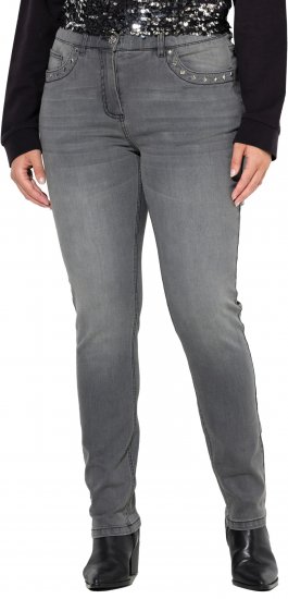 Ulla Popken Rivet Studded Stretch Fit Jeans Grey Denim - Džinsi & Bikses Lielos Izmēros – Plus Size - 