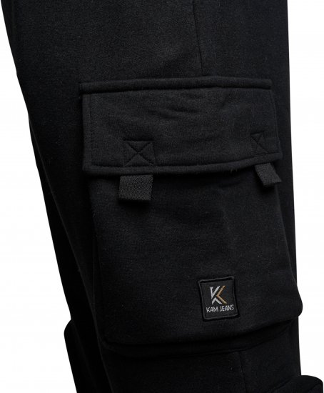 Kam Jeans 244 Raw Denim Cargo PKT Jog Pants Black - Džinsi un bikses - Džinsi un Bikses - W40-W70