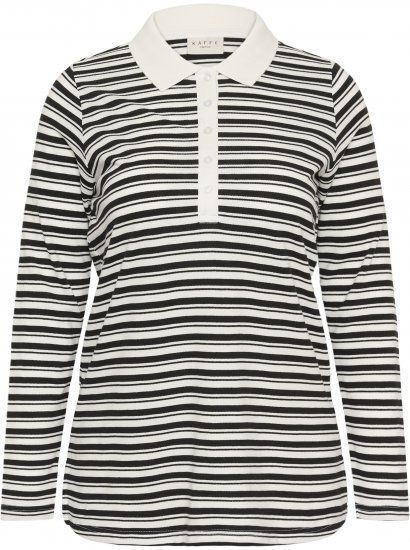 Kaffe Curve Miana Long Sleeve Polo Chalk with Black Stripe - Polo krekli - 