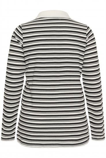 Kaffe Curve Miana Long Sleeve Polo Chalk with Black Stripe - Polo krekli - 