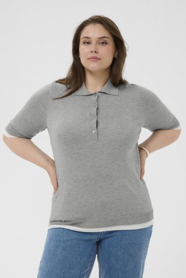 Kaffe Curve Lizzy Contrast Knitted Polo Grey Melange - Polo krekli - 