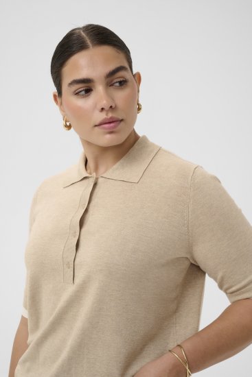 Kaffe Curve Lizzy Contrast Knitted Polo Feather Grey Melange - Polo krekli - 