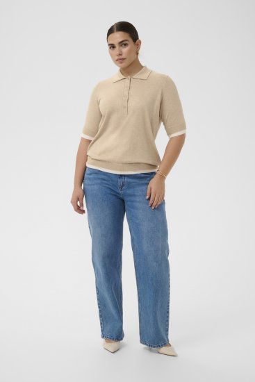 Kaffe Curve Lizzy Contrast Knitted Polo Feather Grey Melange - Polo krekli - 