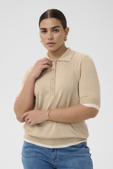 Kaffe Curve Lizzy Contrast Knitted Polo Feather Grey Melange - Polo krekli - 