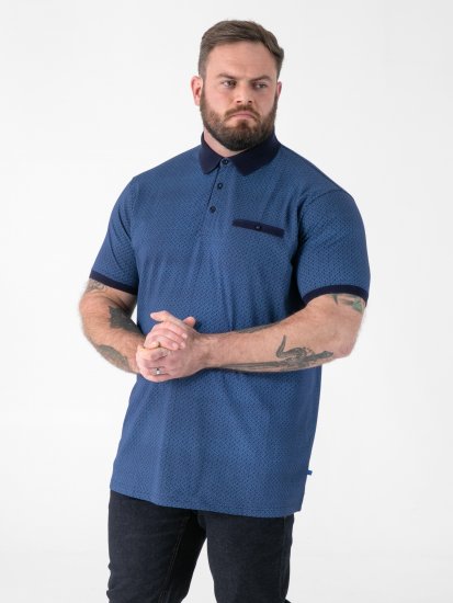 D555 Murray Printed Jacquard Collar & Cuff Short Sleeve Polo Blue - Polo krekli - Polo krekli - 2XL-8XL