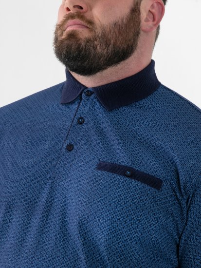 D555 Murray Printed Jacquard Collar & Cuff Short Sleeve Polo Blue - Polo krekli - Polo krekli - 2XL-8XL