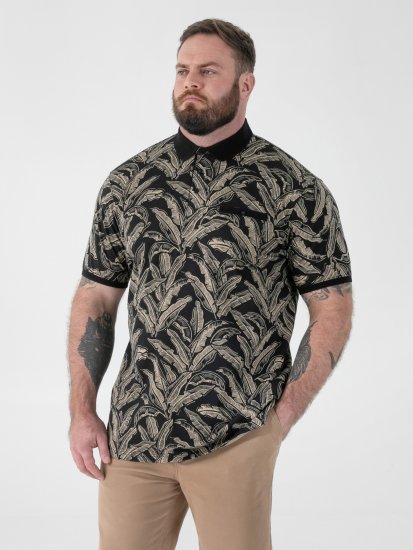 D555 Palmer Leaf Printed Jacquard Collar & Cuff Chest Pocket Polo Black - Polo krekli - Polo krekli - 2XL-8XL