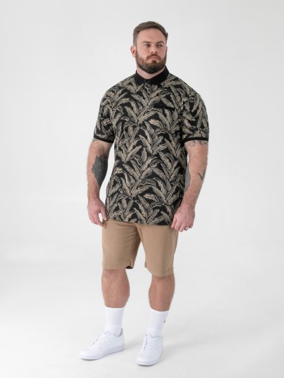 D555 Palmer Leaf Printed Jacquard Collar & Cuff Chest Pocket Polo Black - Polo krekli - Polo krekli - 2XL-8XL