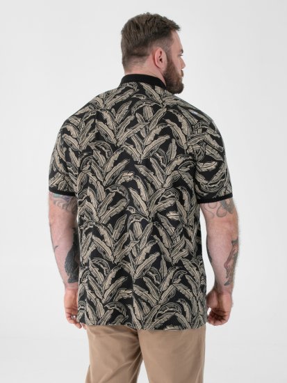 D555 Palmer Leaf Printed Jacquard Collar & Cuff Chest Pocket Polo Black - Polo krekli - Polo krekli - 2XL-8XL