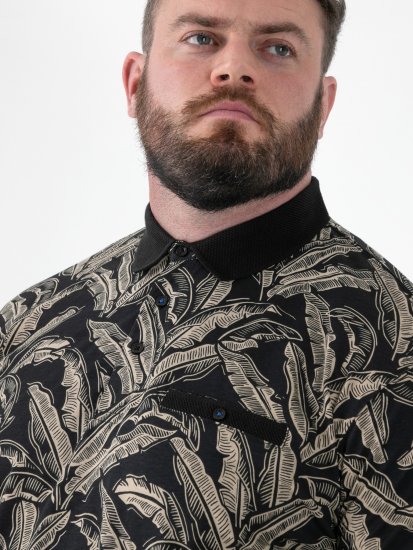 D555 Palmer Leaf Printed Jacquard Collar & Cuff Chest Pocket Polo Black - Polo krekli - Polo krekli - 2XL-8XL