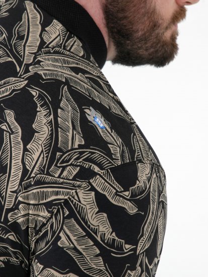 D555 Palmer Leaf Printed Jacquard Collar & Cuff Chest Pocket Polo Black - Polo krekli - Polo krekli - 2XL-8XL