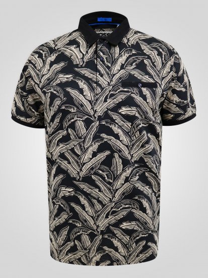 D555 Palmer Leaf Printed Jacquard Collar & Cuff Chest Pocket Polo Black - Polo krekli - Polo krekli - 2XL-8XL