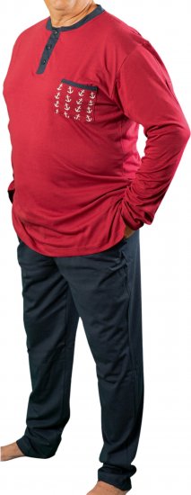 20 Nodi Maestrale Pajamas with Long Pants in Combed Cotton Jersey Red - Pidžamas/Loungewear - Vīriešu pidžamas lieli izmēri
