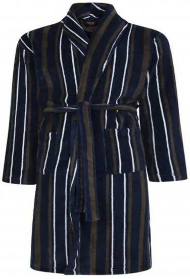 Espionage PJ149 Striped Fleece Gown Navy/Charcoal - Peldmētelis/dvieļi - Vīriešu peldmēteļi lieli izmēri