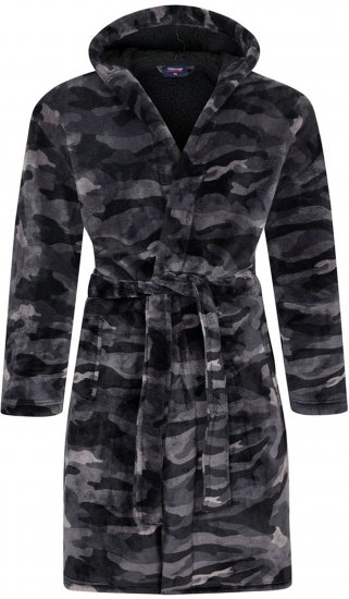 Espionage PJ159 Camo Fleece Gown Black/Grey - Peldmētelis/dvieļi - Vīriešu peldmēteļi lieli izmēri
