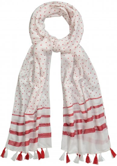 Ulla Popken Dot Print Tassel Accent Scarf Red - Aksesuāri - 