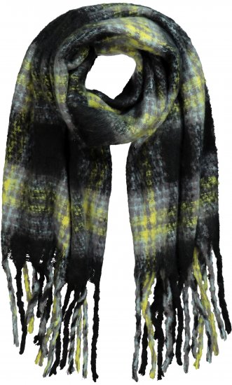 Ulla Popken Plaid Long Fringe Scarf Yellow Green - Aksesuāri - 