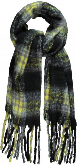 Ulla Popken Plaid Long Fringe Scarf Yellow Green - Aksesuāri - 