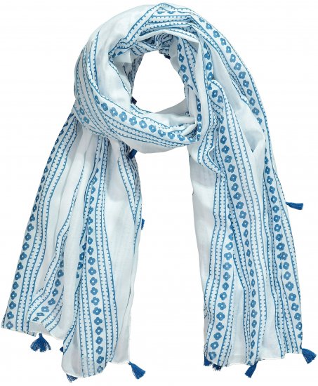 Ulla Popken Greek Stripe Tasseled Scarf Blue - Aksesuāri - 