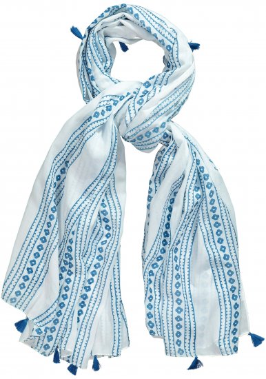 Ulla Popken Greek Stripe Tasseled Scarf Blue - Aksesuāri - 