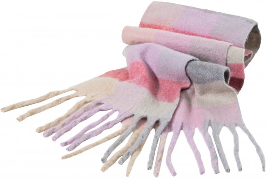 Ulla Popken Plaid Pastel Fringed Scarf Pink - Aksesuāri - 