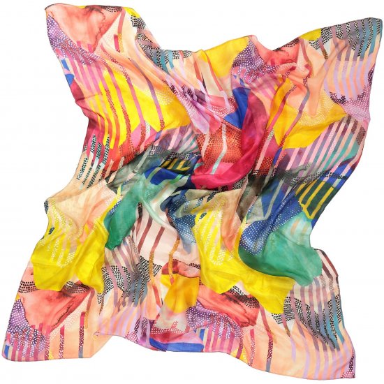 Ulla Popken Colorful Square Silk Scarf Rainbow - Aksesuāri - 