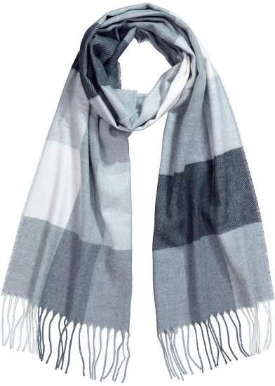 Ulla Popken Checked Fringed Hem Scarf Light Grey Melange - Aksesuāri - 