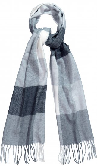 Ulla Popken Checked Fringed Hem Scarf Light Grey Melange - Aksesuāri - 