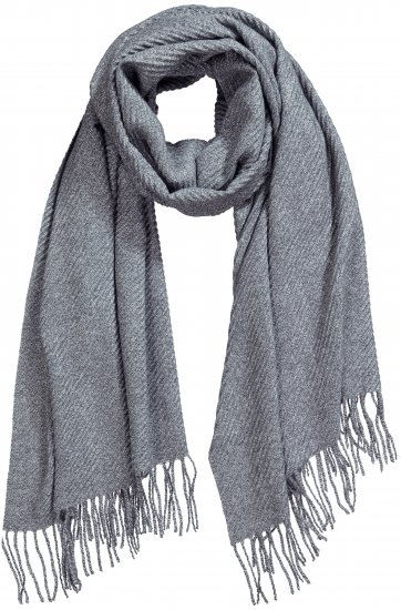Ulla Popken Ribbed Knit Fringed Hem Scarf Grey Melange - Aksesuāri - 