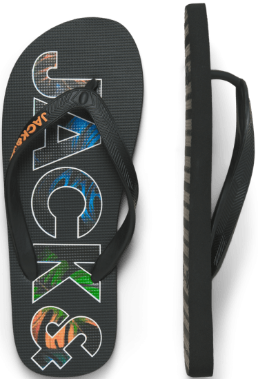 Jack & Jones Logo Palm Print Flip Flop Slippers Anthracite - Vīriešu apavi 40-52 - 