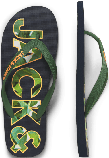 Jack & Jones Logo Palm Print Flip Flop Slippers Navy Blazer/Verdant Green - Vīriešu apavi 40-52 - 