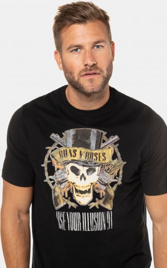 JP1880 Guns N’ Roses Skull Comfort Fit Band T-Shirt Black - T-krekli - T-krekli - 2XL-14XL