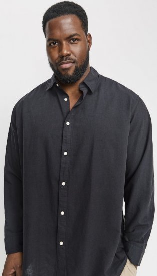 Jack & Jones Breeze Linen Blend Long Sleeve Shirt Black - Krekli - Krekli - 2XL-8XL