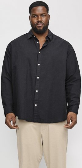 Jack & Jones Breeze Linen Blend Long Sleeve Shirt Black - Krekli - Krekli - 2XL-8XL