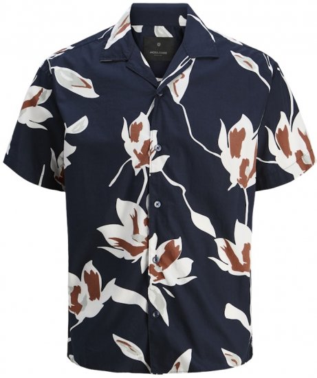 Jack & Jones Palermo Resort Print Short Sleeve Shirt Dark Blue - Krekli - Krekli - 2XL-8XL