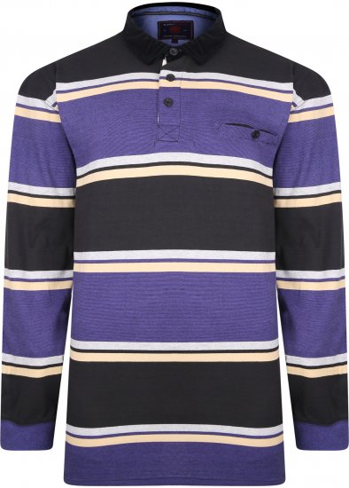 Kam Jeans 5242 Long Sleeve Stripe Polo with Corduroy Trim Collar Black - Polo krekli - Polo krekli - 2XL-8XL