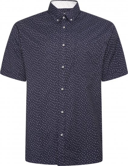 Kam Jeans P037 Dobby Print Stretch Short Sleeve Shirt Navy - Krekli - Krekli - 2XL-8XL