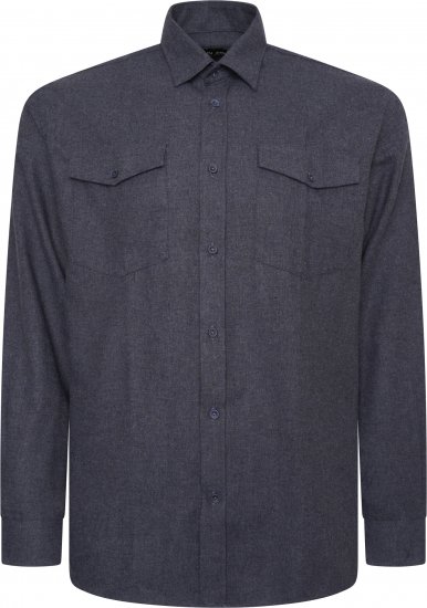 Kam Jeans P042 Premium Brushed Herringbone Long Sleeve Shirt Indigo - Krekli - Krekli - 2XL-8XL